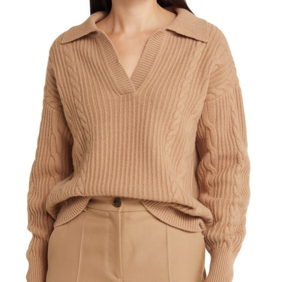 Unworn Nordstrom Signature Wool & Cashmere Cable Knit Jonny Collar Sweater - Picture 2 of 8